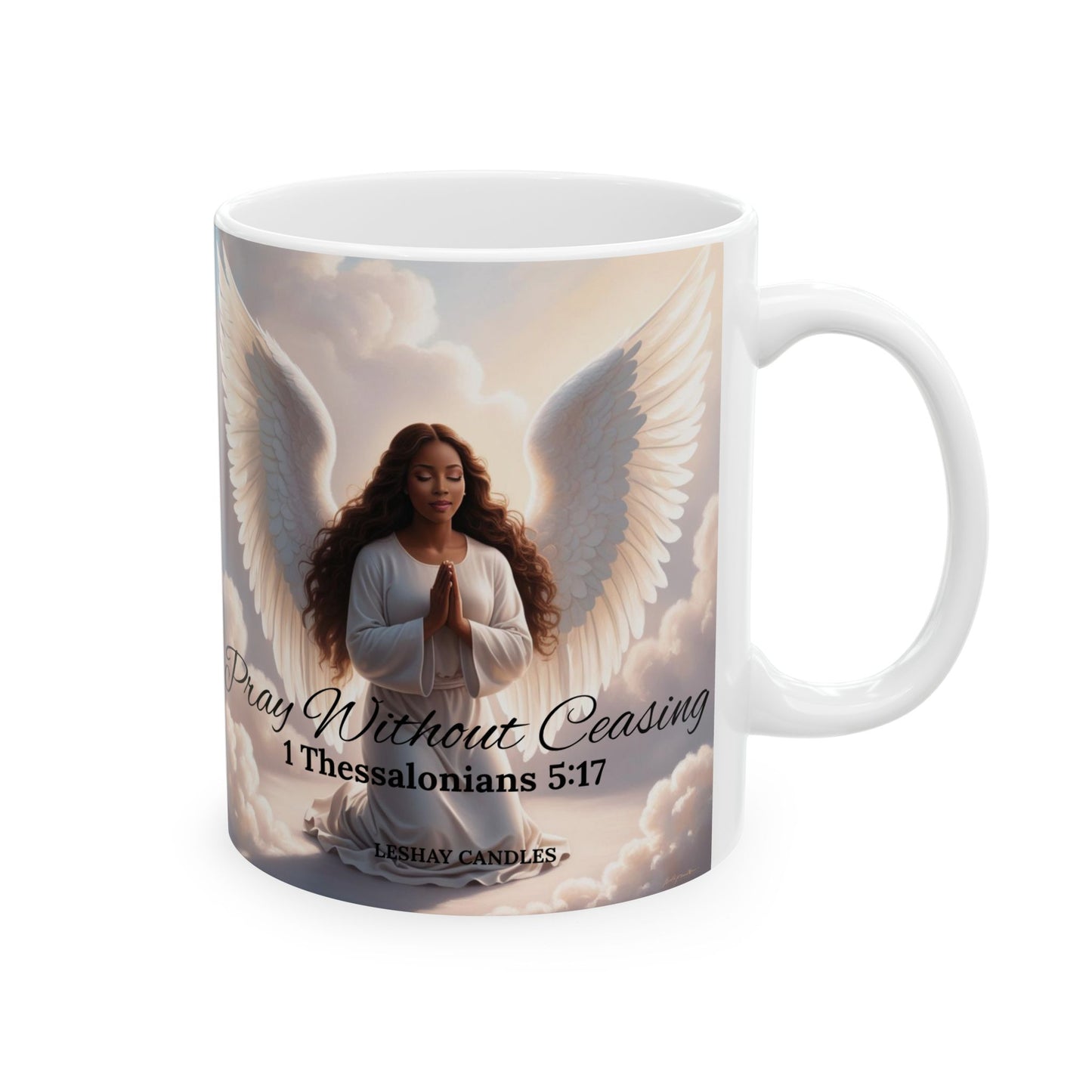 "PRAY WITHOUT CEASING FEMALE ANGEL MUG"