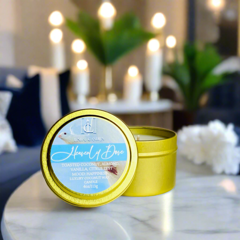 “HEAVENLY DOVE” SMALL LUXURY TRAVEL TIN CANDLE