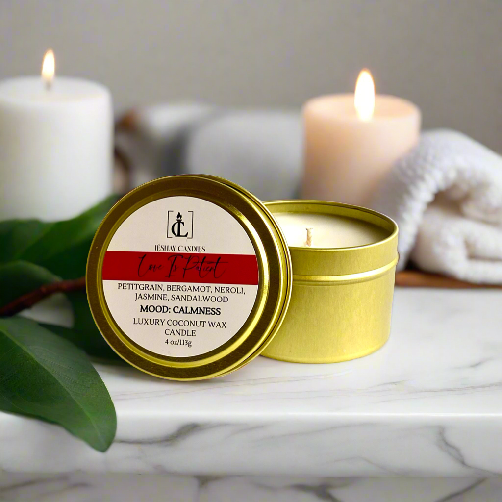 "LOVE IS PATIENT" SMALL LUXURY TRAVEL TIN CANDLE