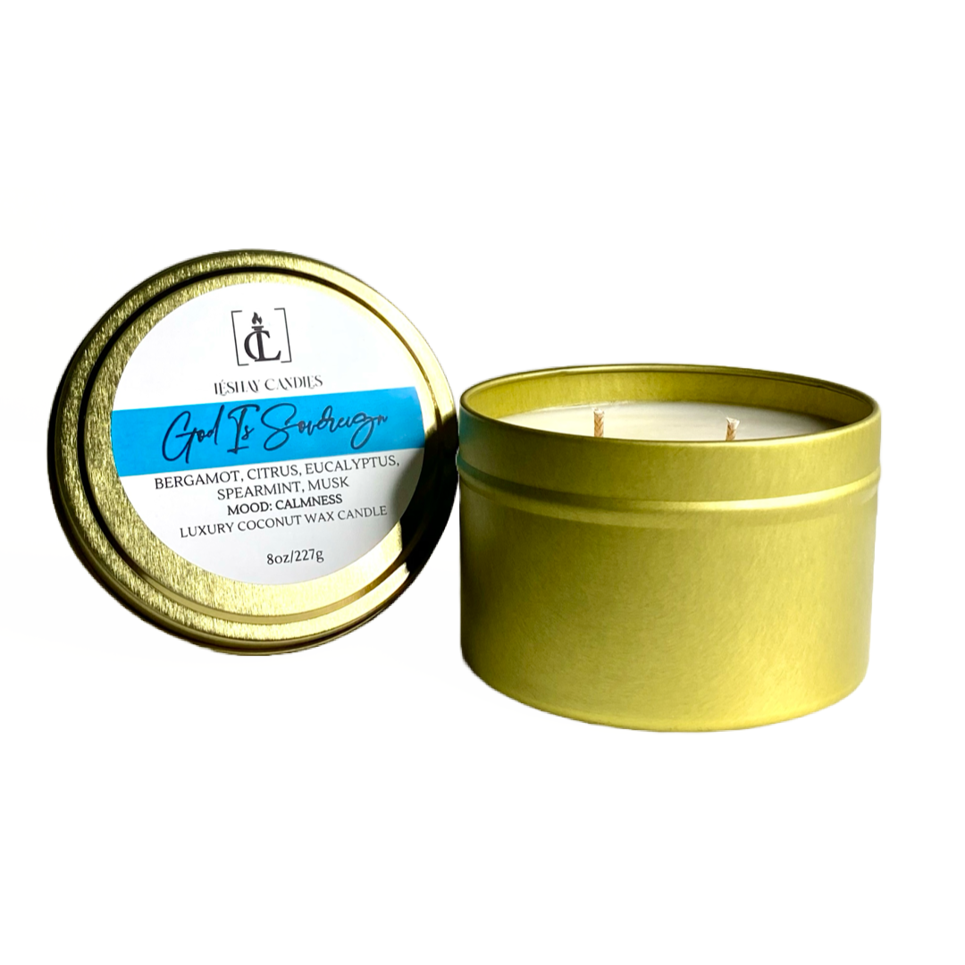 “GOD IS SOVEREIGN” LUXURY TRAVEL TIN CANDLE