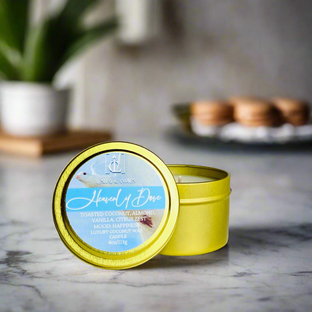 “HEAVENLY DOVE” SMALL LUXURY TRAVEL TIN CANDLE