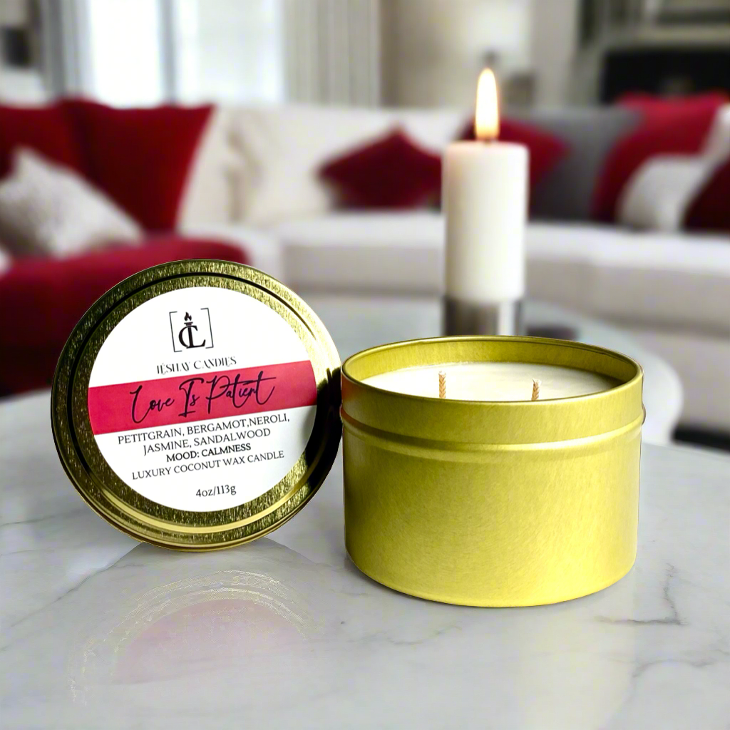 “LOVE IS PATIENT” LUXURY TRAVEL TIN CANDLE