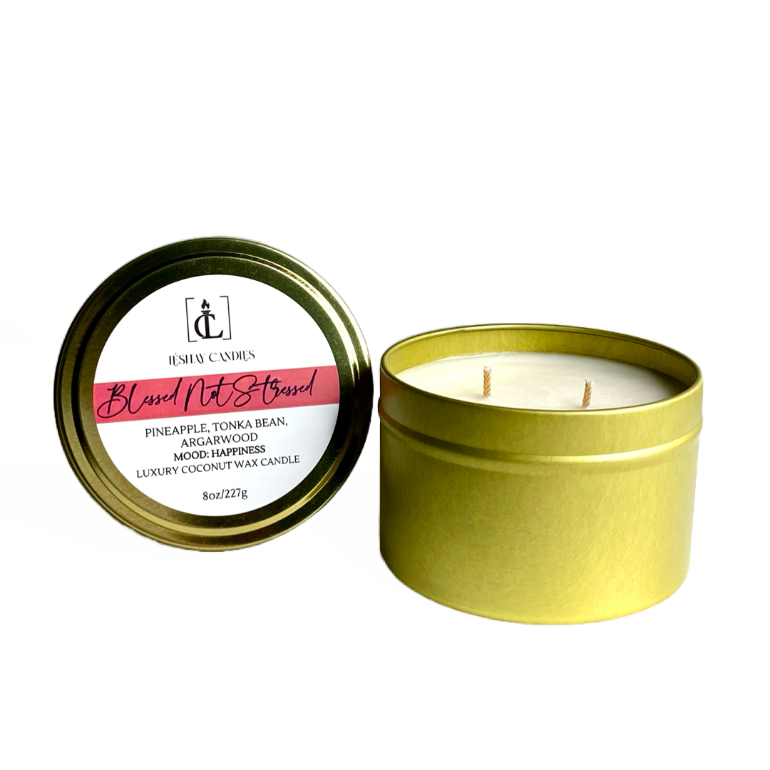 “BLESSED NOT STRESSED” LUXURY TRAVEL TIN CANDLE