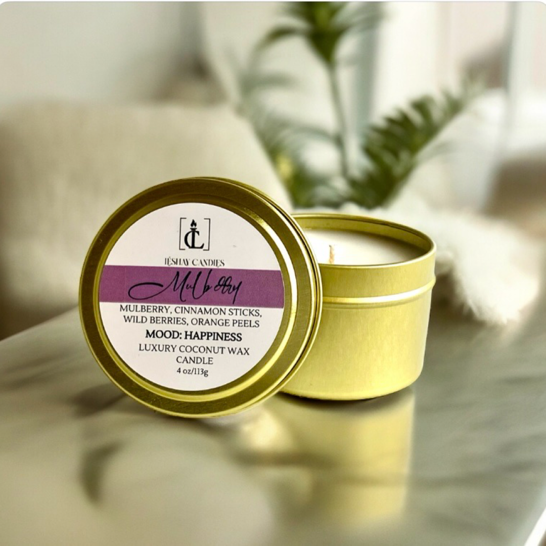 "MULBERRY" SMALL LUXURY TRAVEL TIN CANDLE
